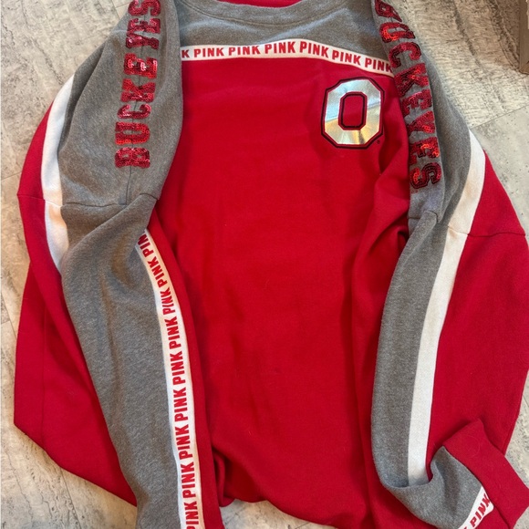 Victoria's Secret Ohio State Buckeye Red and Gray PINK Sweatshirt - Picture 1 of 2